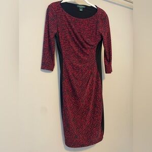 Ralph Lauren (green label) Red and Black Long Sleeve Dress